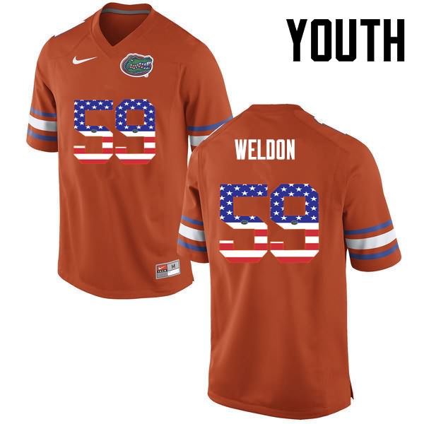 Youth NCAA Florida Gators Danny Weldon #59 Stitched Authentic USA Flag Fashion Nike Orange College Football Jersey DAJ4665KO